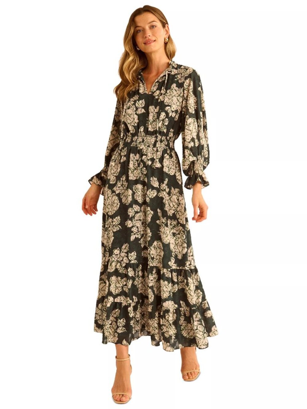 Vince Camuto Dark Green Dress with White Print